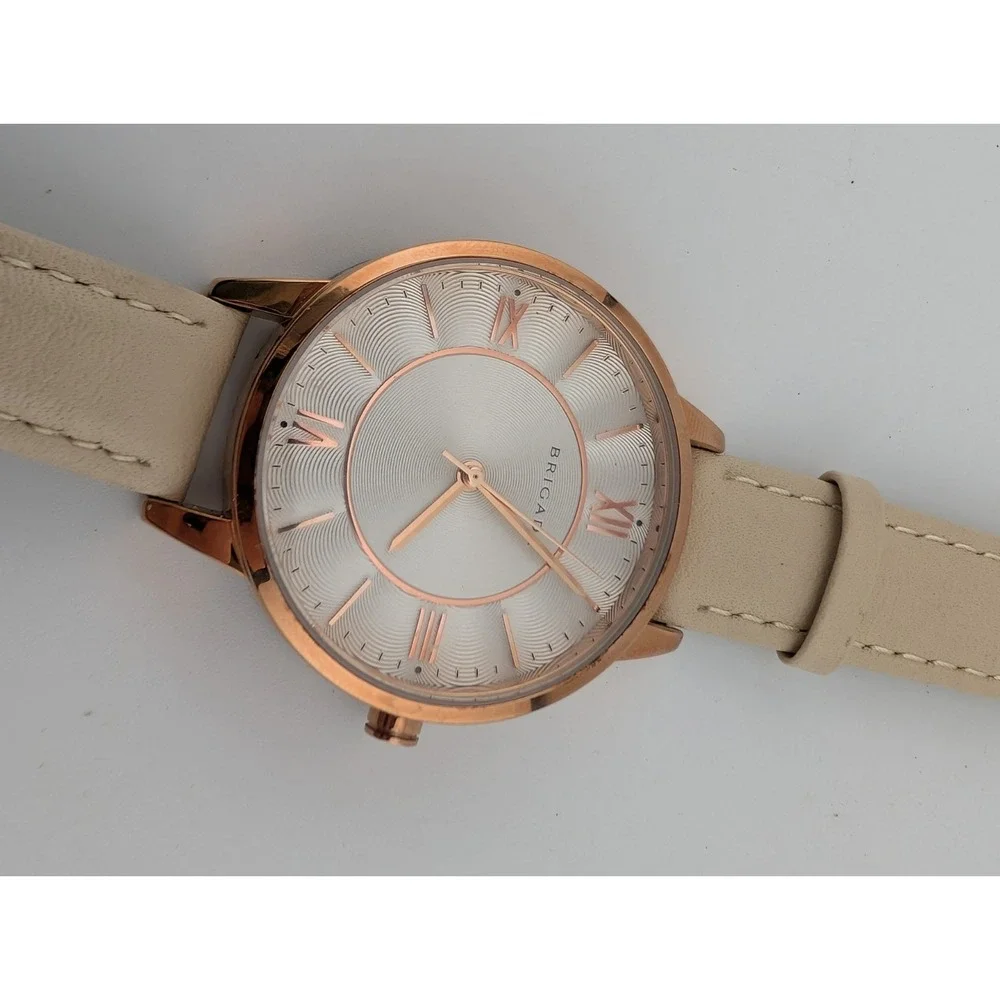Brigada Watch Women 34mm Rose Gold Case Beige Leather Band-‎ New Battery
